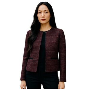 Massimo‎ Dutti Jacket Womens Size 8 Maroon Black Tweed Raw Edge Blazer New